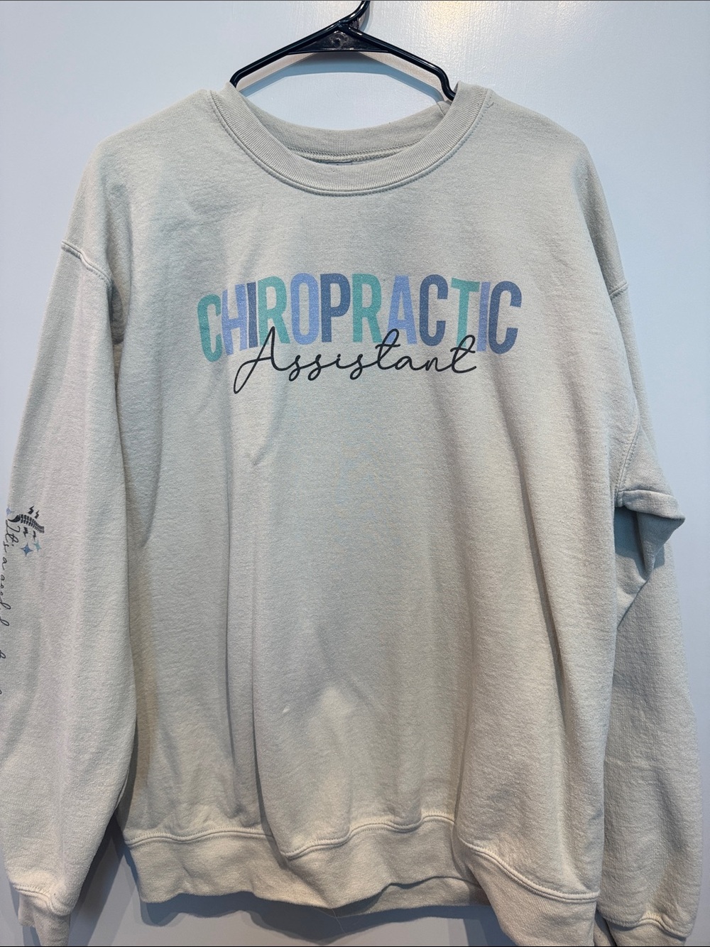 Gildan Cream Sweatshirt with Blue-Green 'Chiropractic Assistant' Text